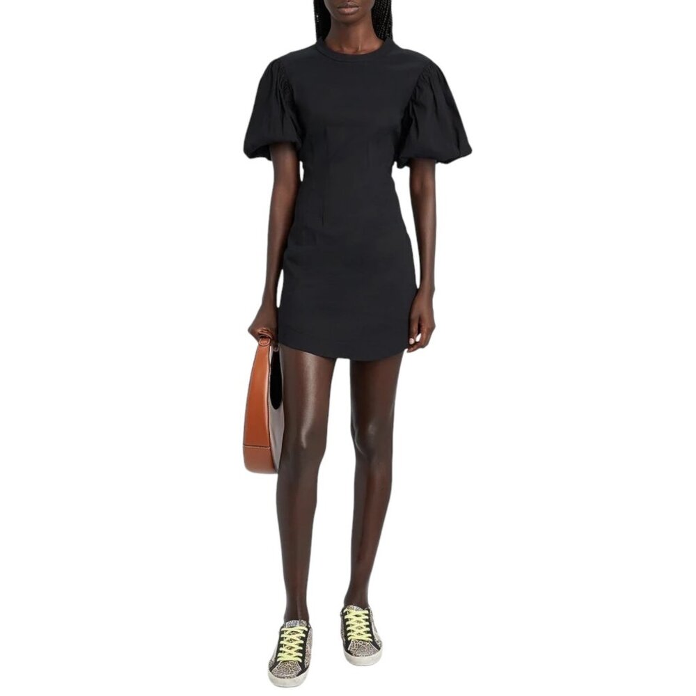 A.L.C. Jessie Poplin Stretch Linen Blend Puff Sleeve Mini Dress 10 Black Cottage